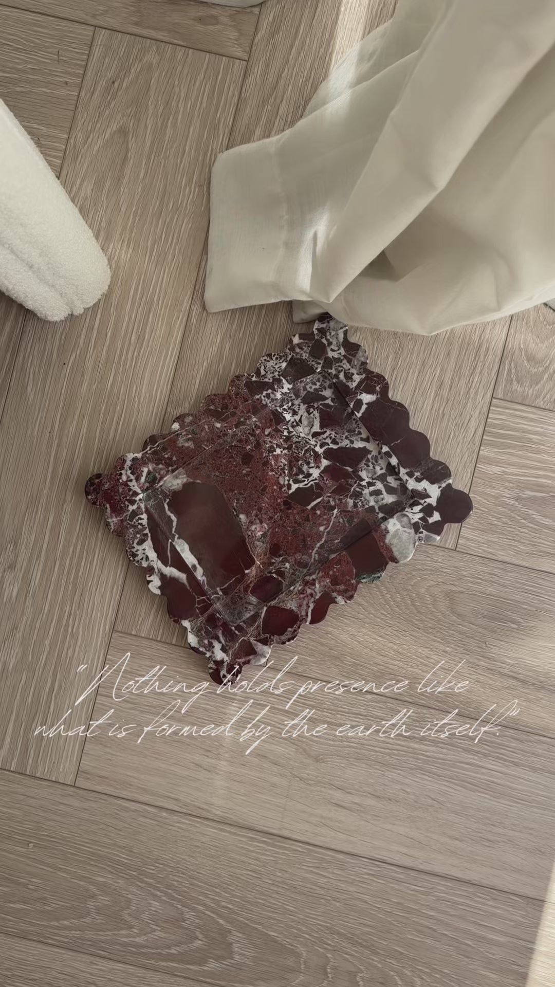 Rosa Levanto burgundy marble tray with scalloped edges styled for luxury home decor