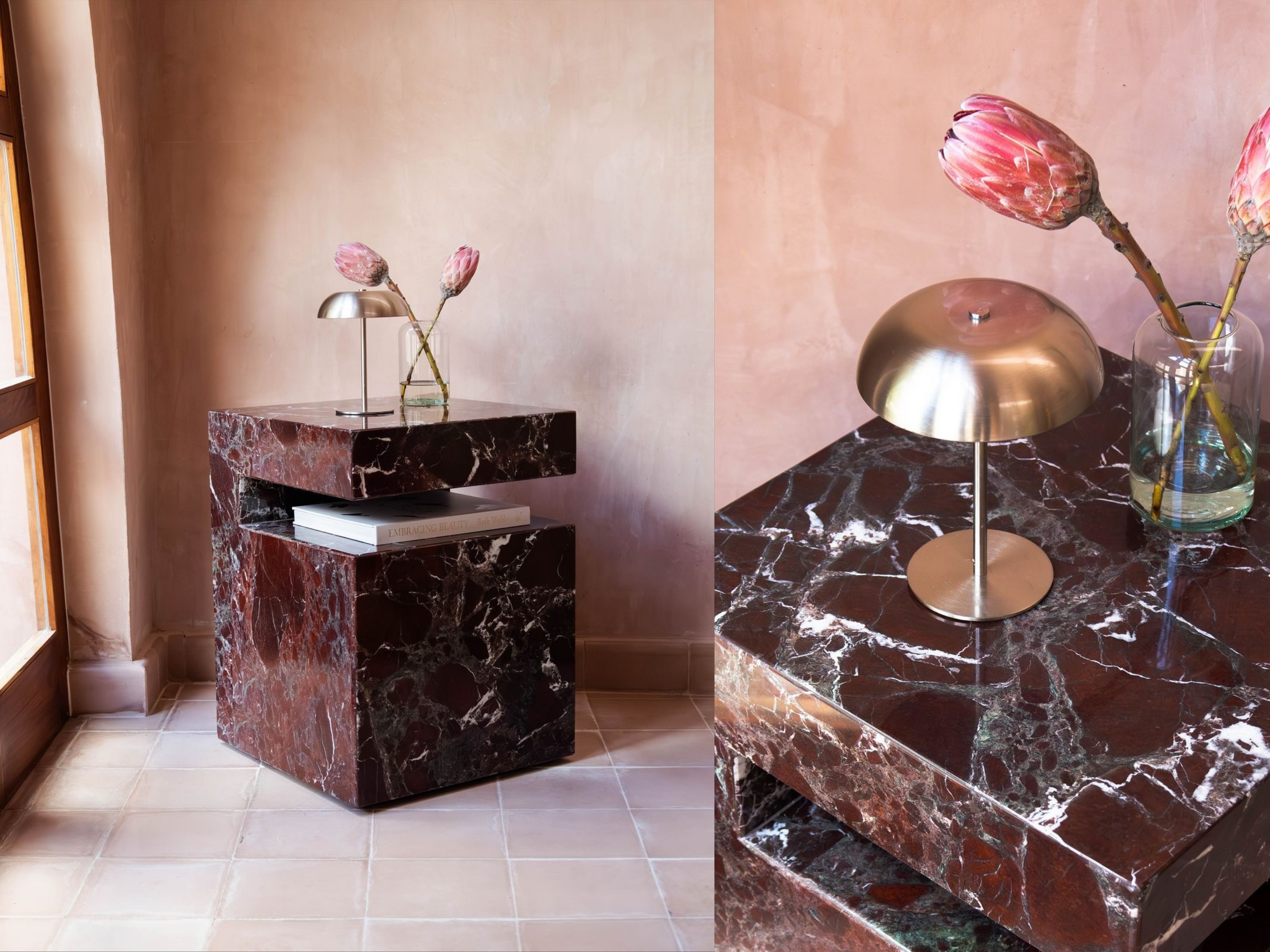 rosa levanto marble side table burgundy